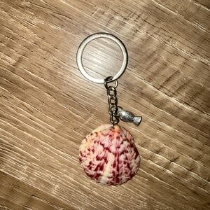 Seashell Keychain with Silver Fish Charm - Pink Shell